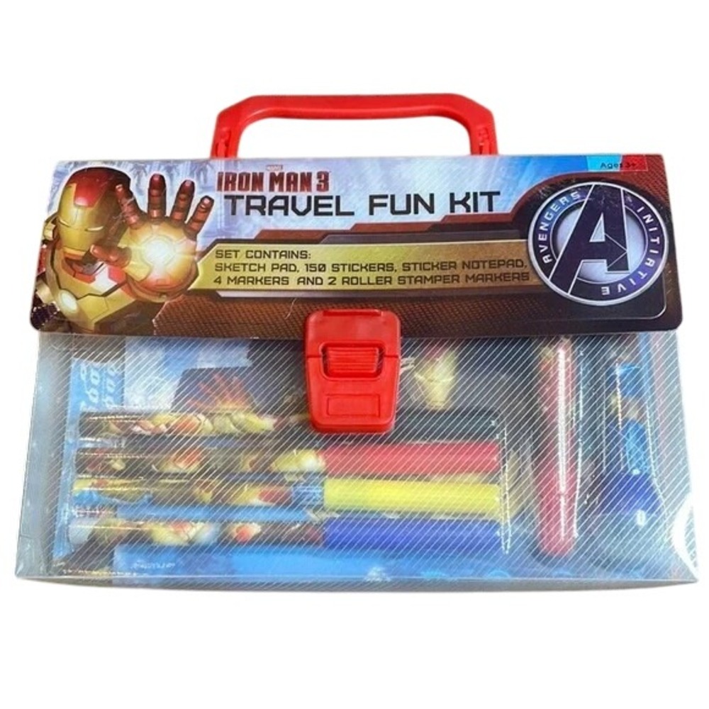 Ultimate Iron Man 3 Travel Fun Kit 150 Stickers Notepad 4 Markers 2 Stampers New